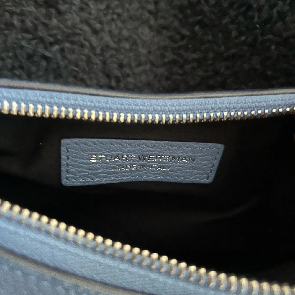 Authentic Stuart Weitzman Stellar Crescent Bag in Blue Steel - Picture 9 of 16